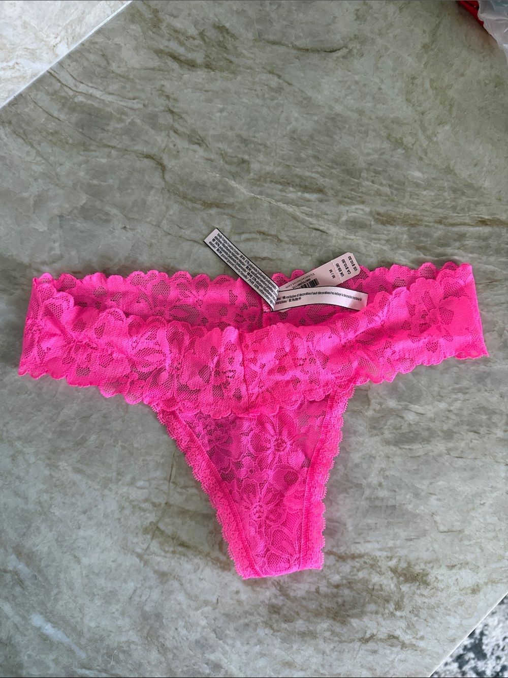 Victoria's Secret Hot Pink Lace Thong. Brand new with tags. Size: Medium!